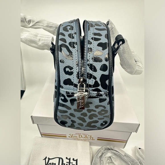 NIB Von Dutch DIRTY BLUE Leopard Print Bowler Bag - Picture 3 of 6